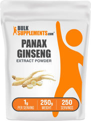 BulkSupplements Ginseng Root Extract Powder pack shot highlighting vegan formula and convenience.