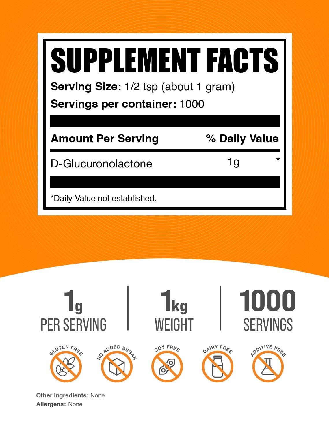 BulkSupplements Glucuronolactone powder with a scoop ready for easy mixing.