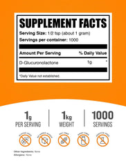 BulkSupplements Glucuronolactone powder with a scoop ready for easy mixing.