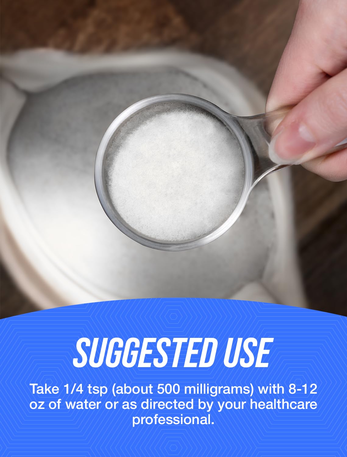 BulkSupplements Glutathione Reduced Powder beside a glass of water for easy mixing