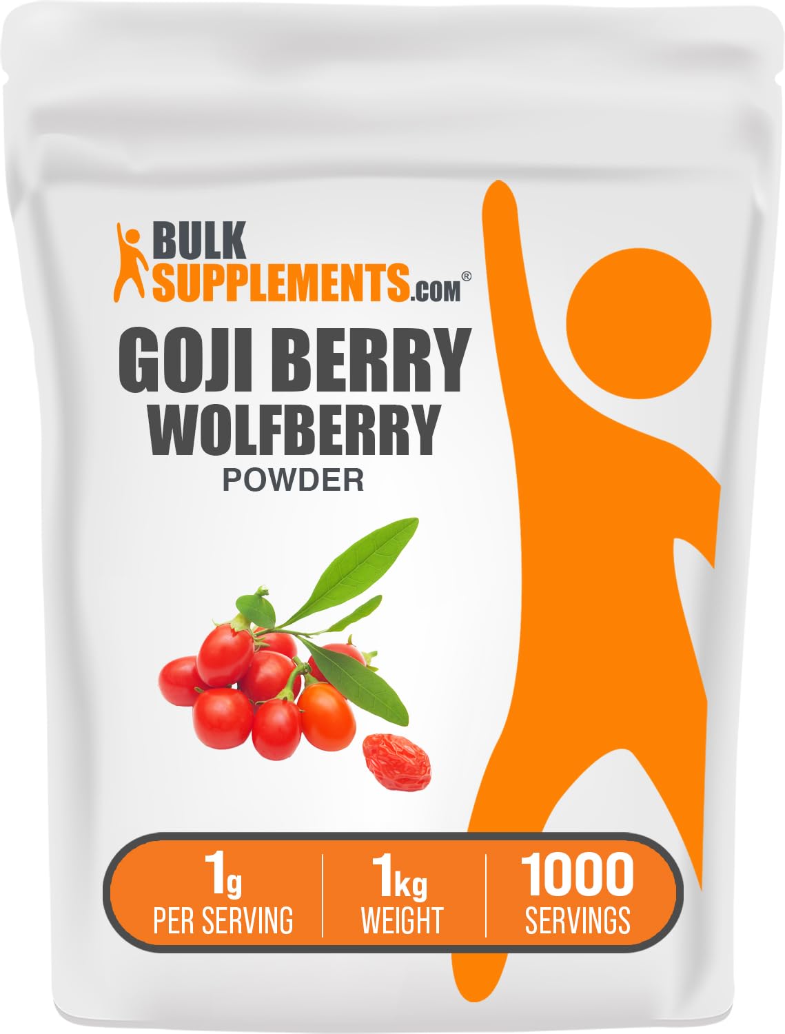 BulkSupplements Goji Berry Powder packaging shows quality and daily nutrition.