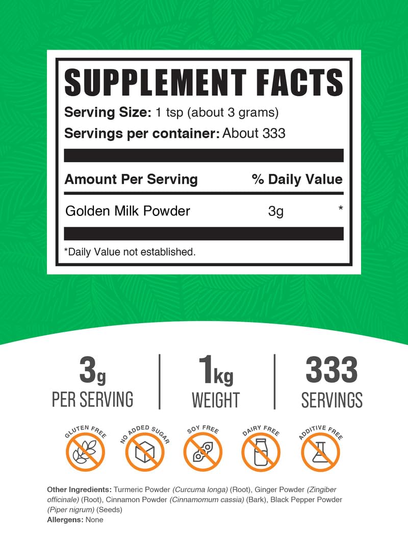 BulkSupplements Golden Milk Powder turmeric-ginger close-up for daily wellness