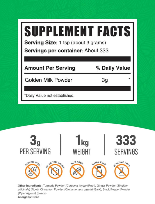 BulkSupplements Golden Milk Powder turmeric-ginger close-up for daily wellness