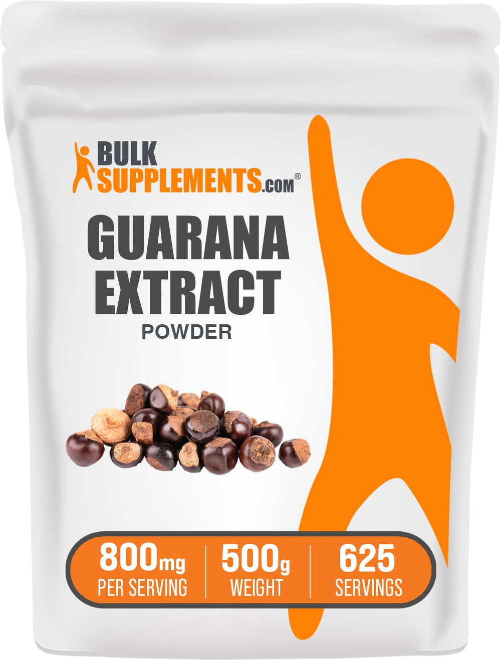 BulkSupplements Guarana Extract Powder bottle highlights natural caffeine for daily energy.