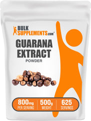 BulkSupplements Guarana Extract Powder bottle highlights natural caffeine for daily energy.