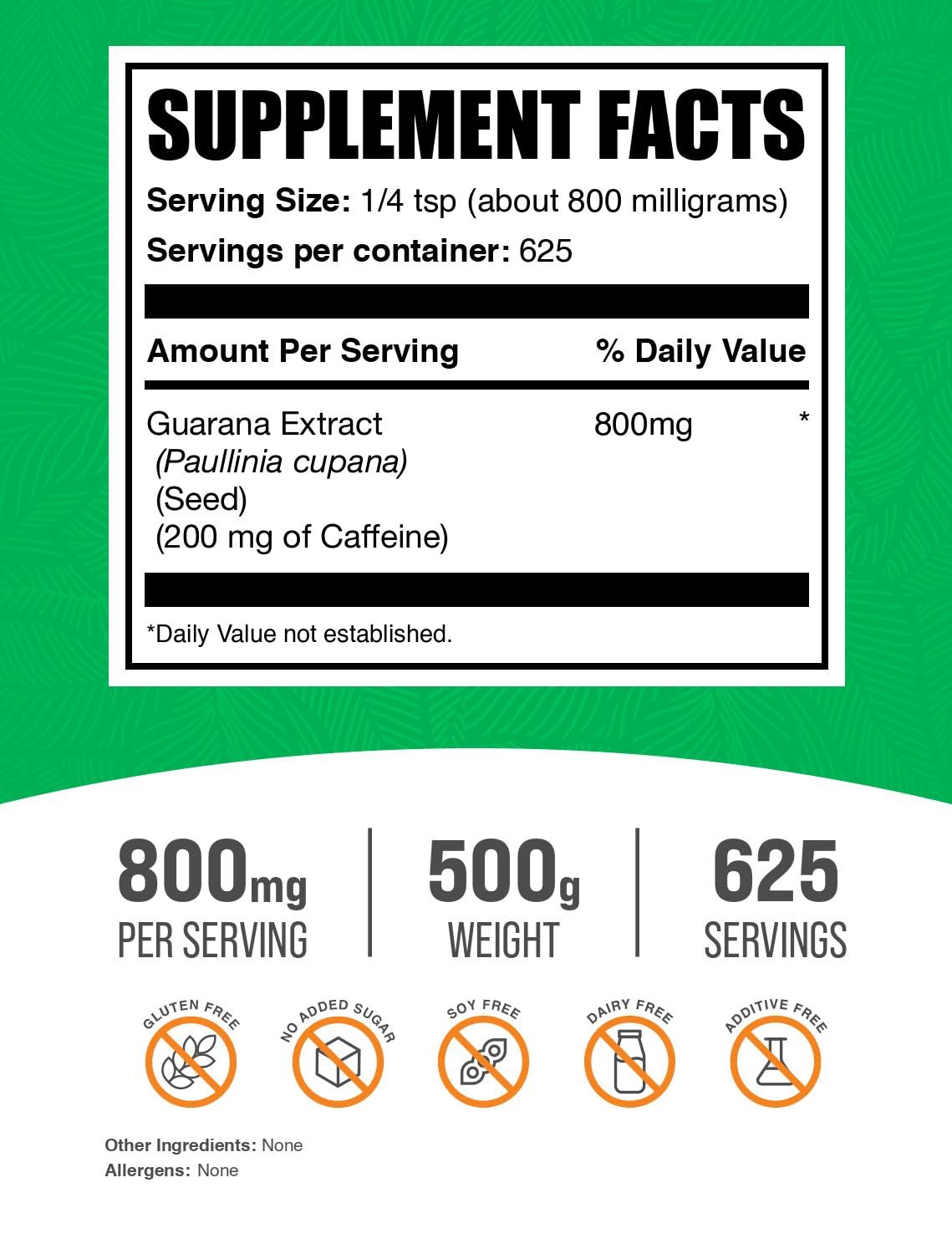BulkSupplements Guarana Extract Powder jar closeup emphasizes gluten-free formula.