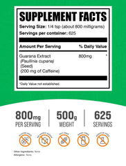 BulkSupplements Guarana Extract Powder jar closeup emphasizes gluten-free formula.