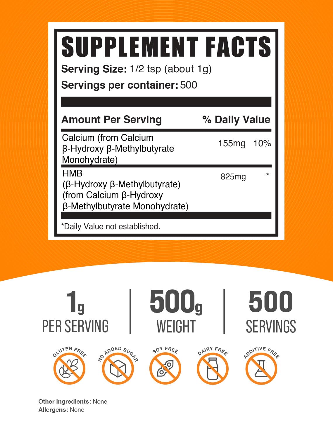 HMB powder scoop included for precise 1 g servings.