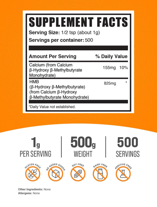 HMB powder scoop included for precise 1 g servings.