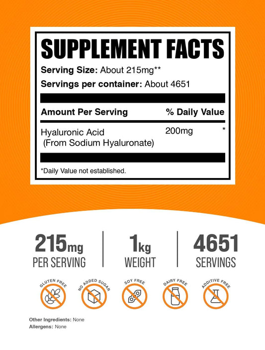 BulkSupplements Hyaluronic Acid Powder scoop for precise dosing.