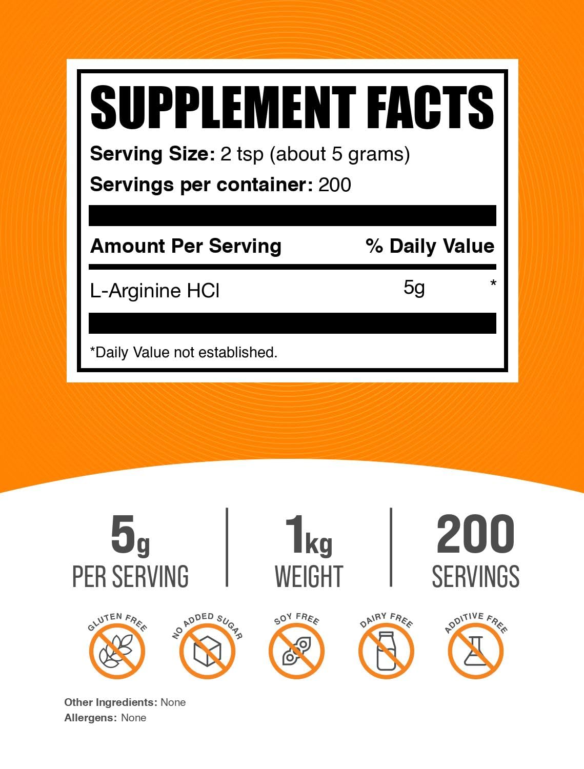 BulkSupplements L-Arginine HCl unflavored powder ready to mix into drinks