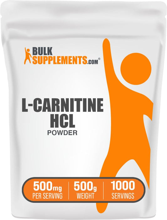 BulkSupplements L-Carnitine HCl powder bottle for active training support.