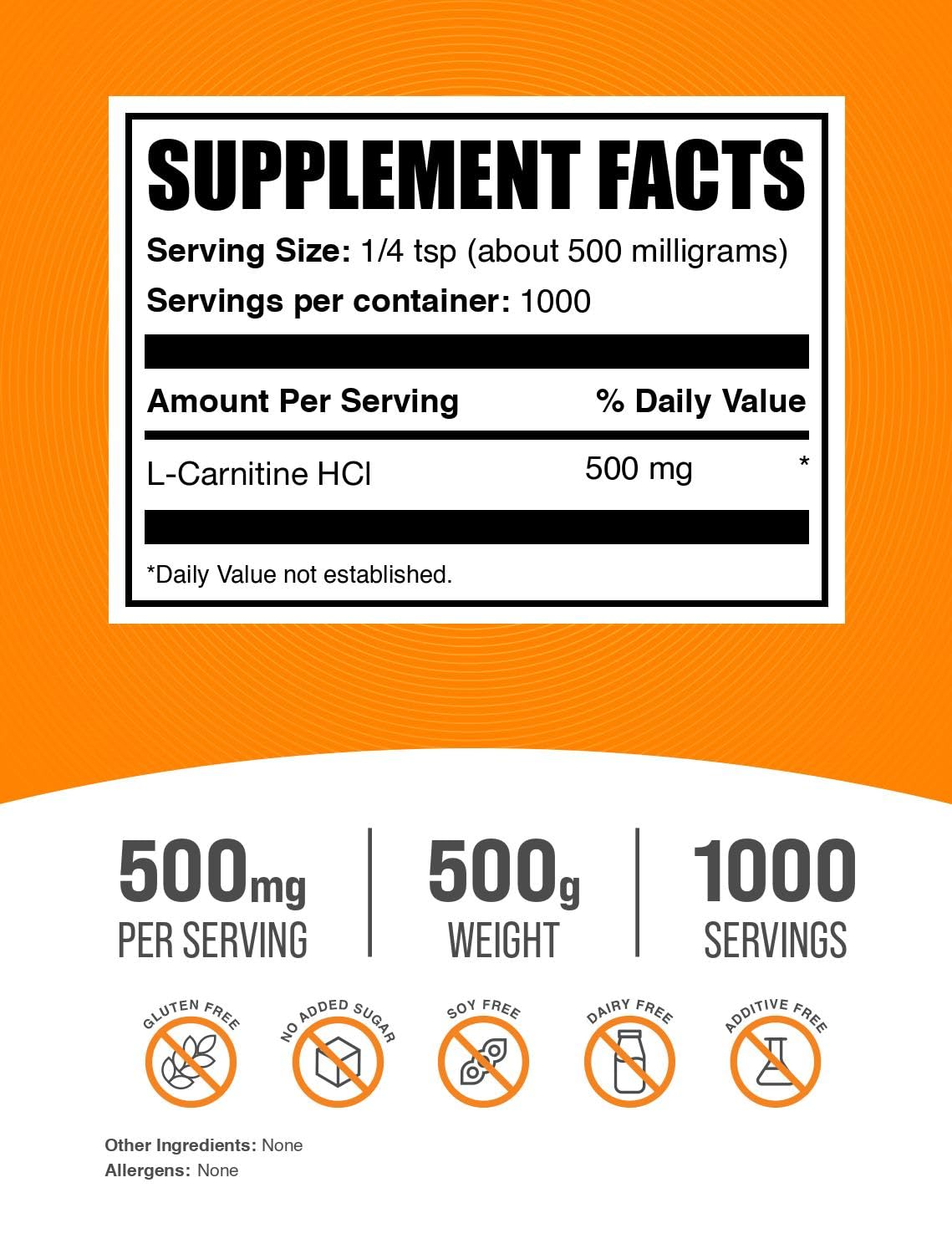 Measuring scoop with BulkSupplements L-Carnitine HCl powder for precise dosing.
