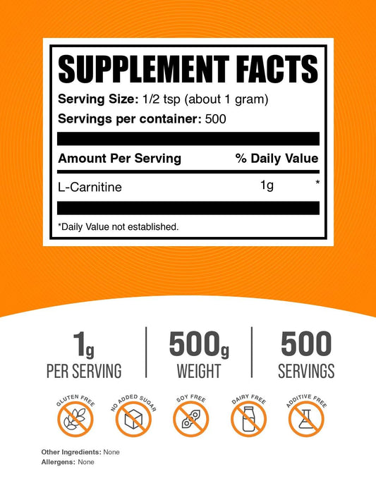 L-Carnitine Powder serving scoop beside glass for convenient shake measurements