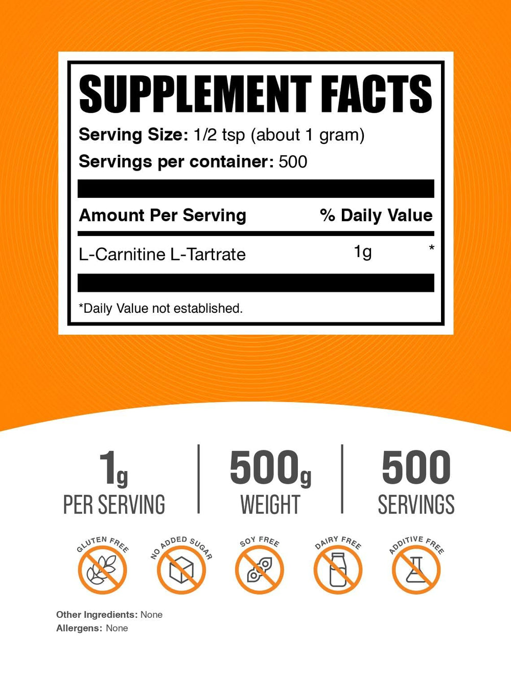 BulkSupplements L-Carnitine Tartrate powder with scoop ideal for pre-workout shakes