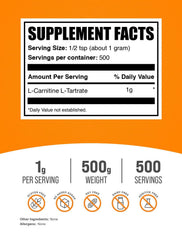 BulkSupplements L-Carnitine Tartrate powder with scoop ideal for pre-workout shakes