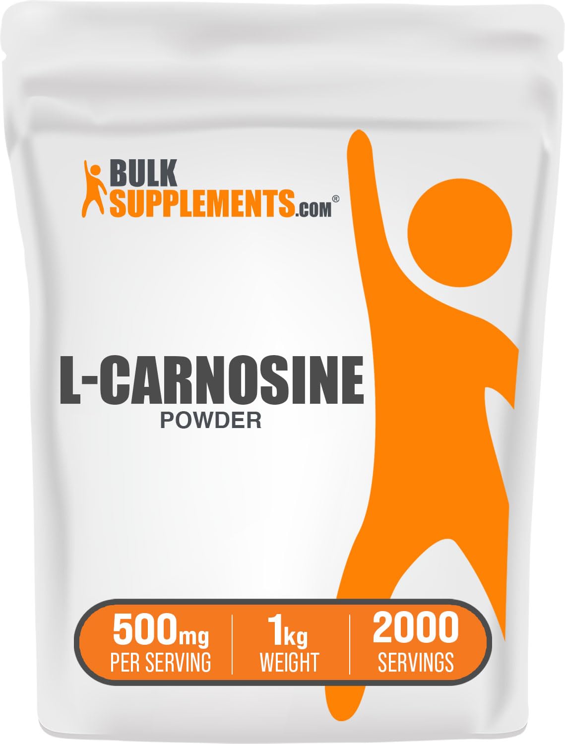 BulkSupplements L-Carnosine powder bottle for easy daily wellness support.