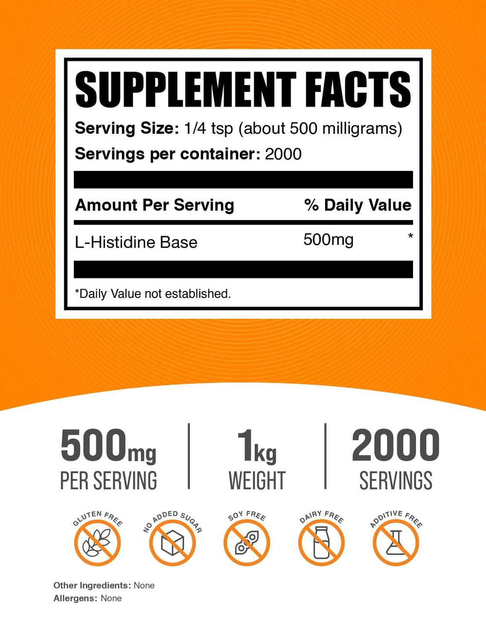 L-Histidine powder scoop and bag showing precise serving measurement.