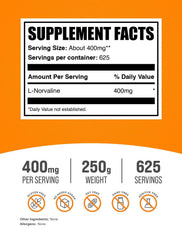 L-Norvaline powder scoop showing 400mg serving for workouts