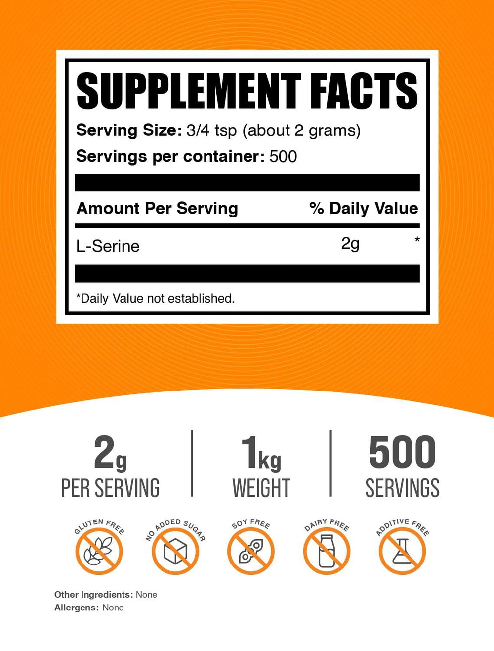 Bulksupplements L-Serine powder bottle front showing gluten-free formula.