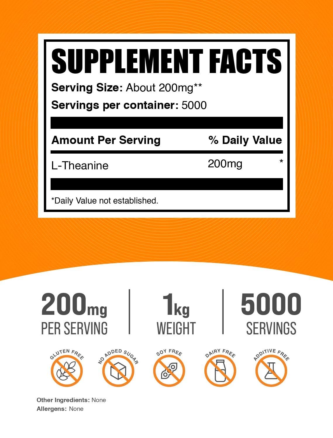 BulkSupplements L-Theanine powder with scoop for precise servings.