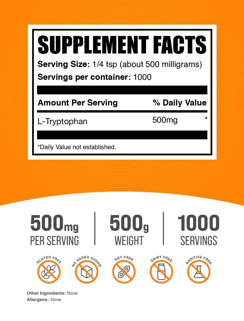 BulkSupplements L-Tryptophan powder gluten-free formula for dietary needs