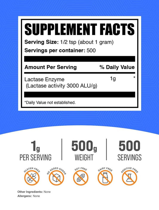 BulkSupplements Lactase Enzyme being stirred into a dairy beverage to support lactose digestion.
