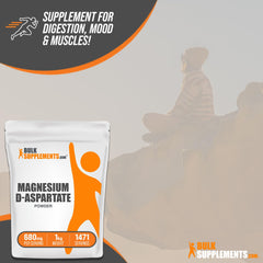 BulkSupplements Magnesium D-Aspartate powder label emphasizes dairy-free and sugar-free attributes.