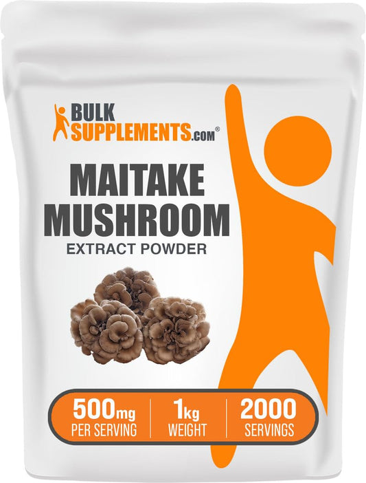 BulkSupplements maitake extract powder bottle front, ideal for daily smoothies