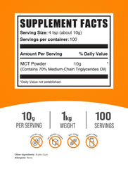 BulkSupplements MCT Powder gluten-free formulation for gluten-sensitive diets.