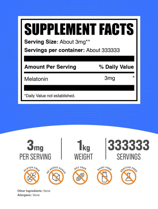 BulkSupplements Melatonin Powder dosage scoop for precise nightly dosing
