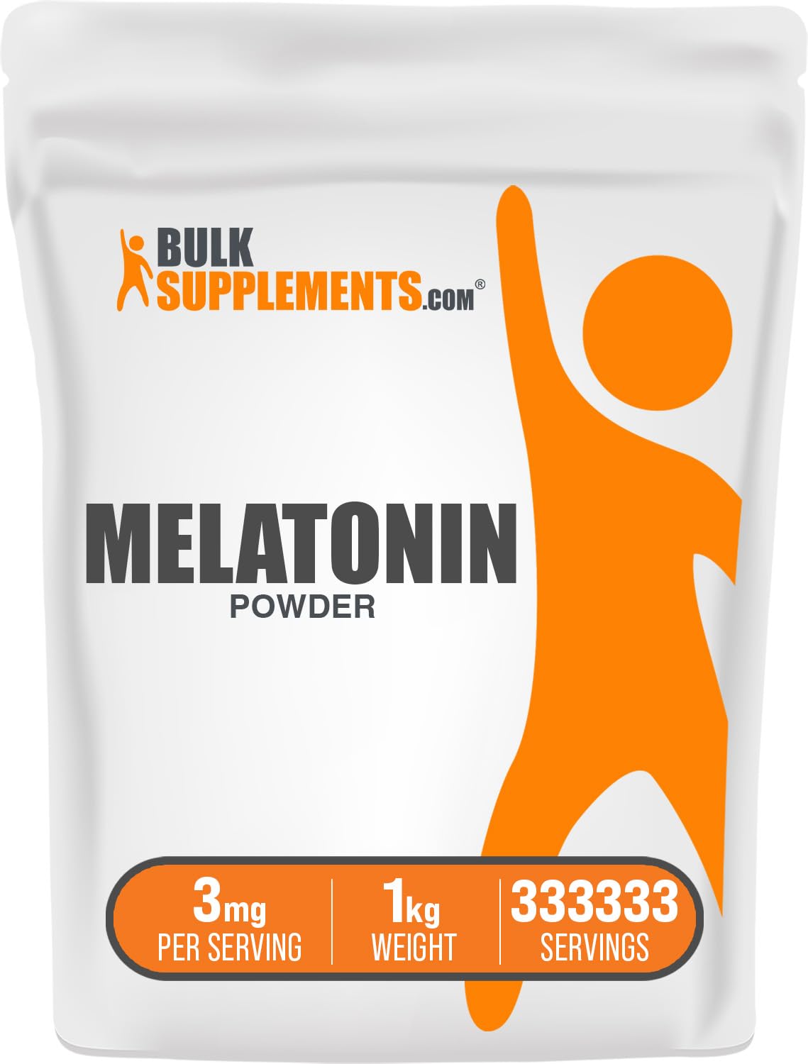 BulkSupplements Melatonin Powder jar label showing 3 mg per serving for rest
