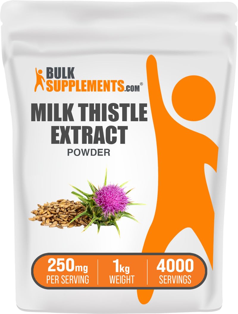 BulkSupplements Milk Thistle Extract Powder bottle front for daily wellness support.