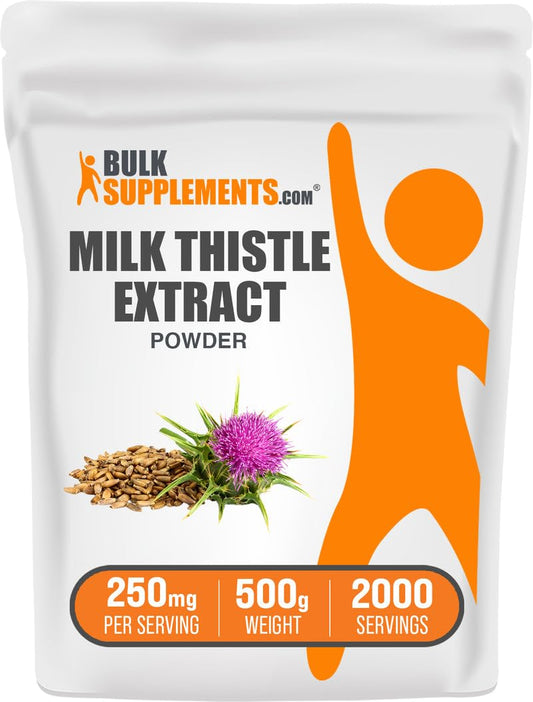 BulkSupplements Milk Thistle Extract Powder bottle for easy daily use.