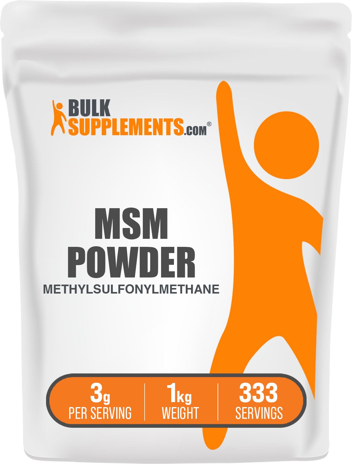 BulkSupplements MSM powder bottle front for daily active use.