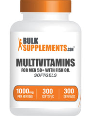 BulkSupplements Multivitamin 50+ softgels bottle for easy daily nutrition support.