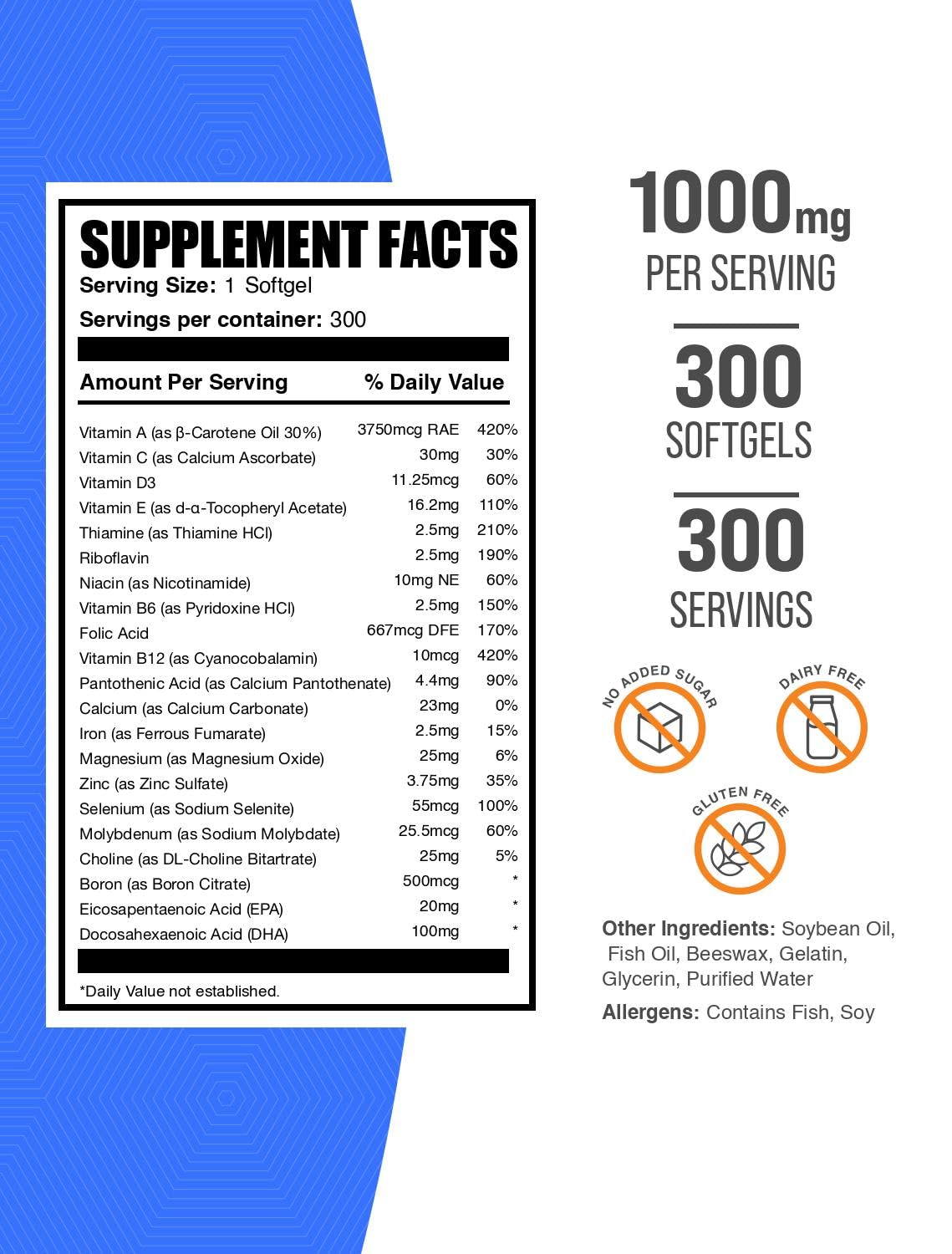 BulkSupplements Multivitamin for Men softgel serving demonstrates convenient daily dose