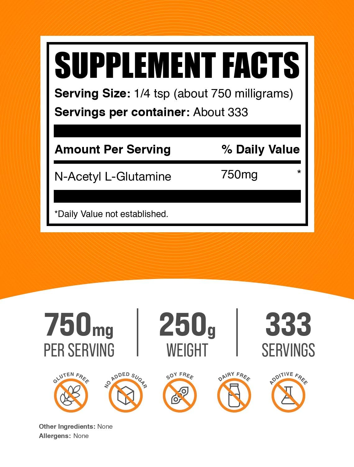 BulkSupplements N-Acetyl L-Glutamine powder with a scoop ideal for easy mixing.