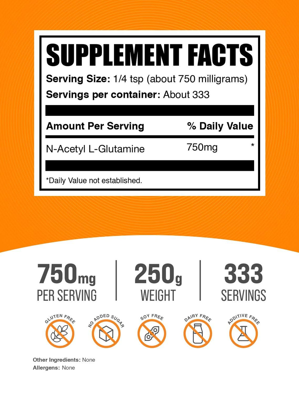 BulkSupplements N-Acetyl L-Glutamine powder with a scoop ideal for easy mixing.
