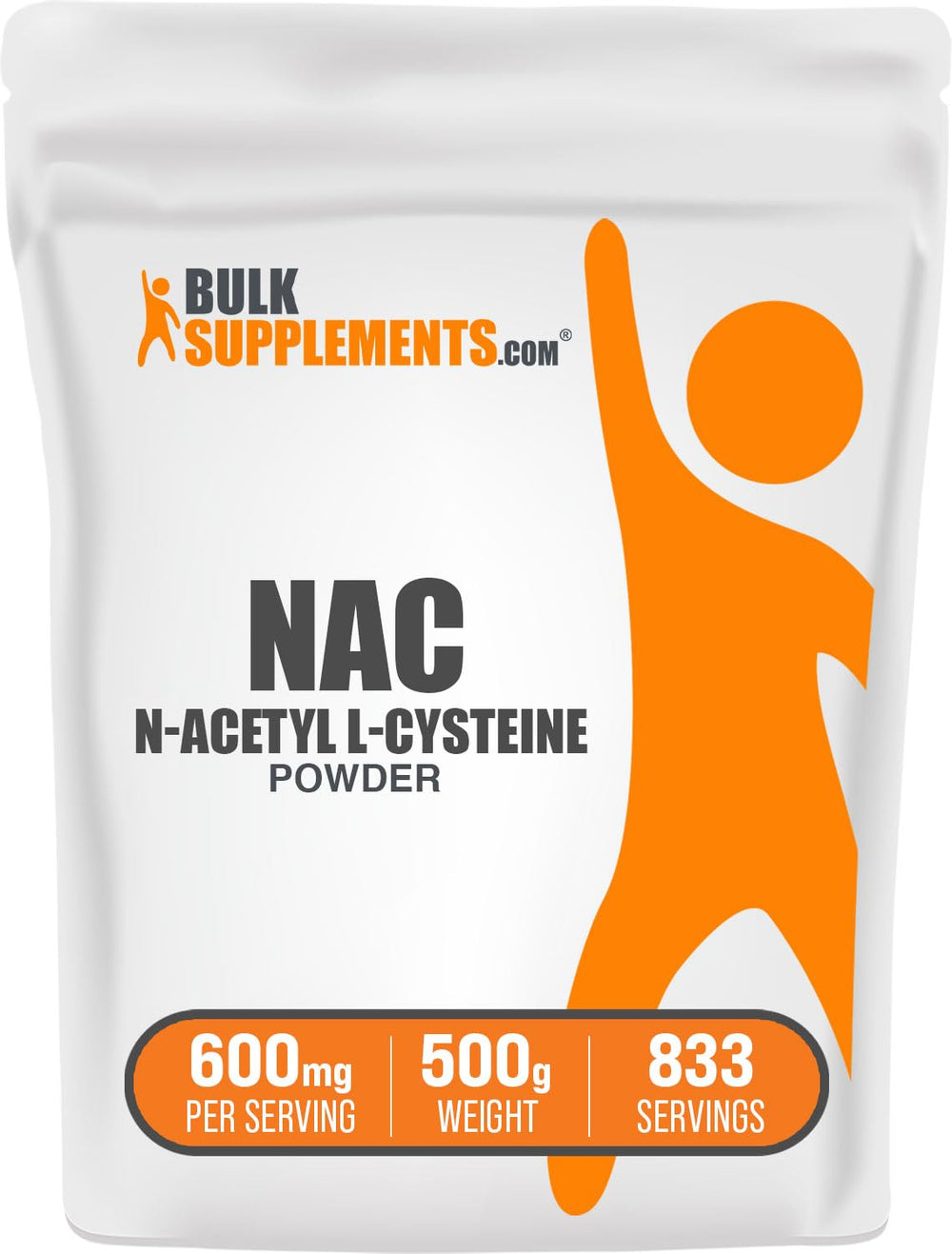 BulkSupplements NAC powder 600mg with scoop, easy to mix into shakes.