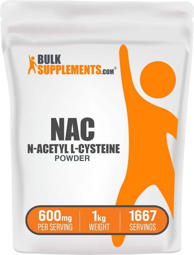 BulkSupplements NAC powder bottle 600mg, ready for daily use and easy mixing.