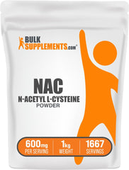 BulkSupplements NAC powder bottle 600mg, ready for daily use and easy mixing.
