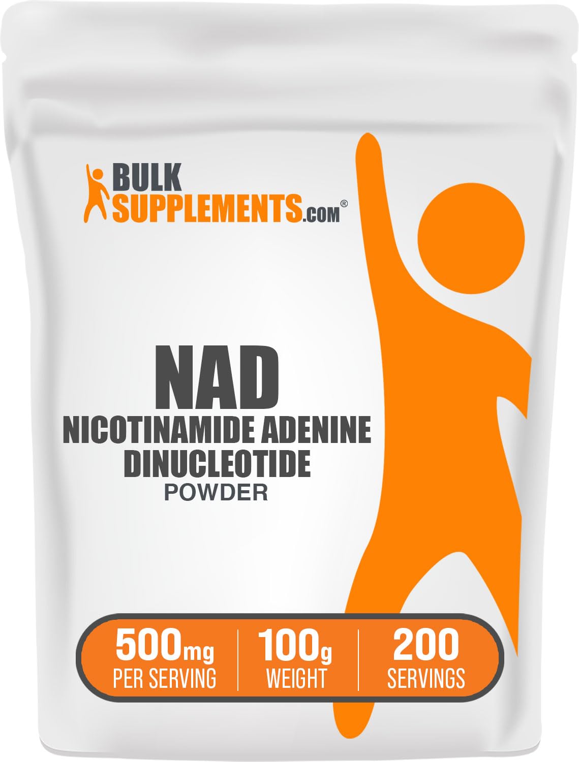 BulkSupplements NAD powder bottle shown for convenient daily energy support.