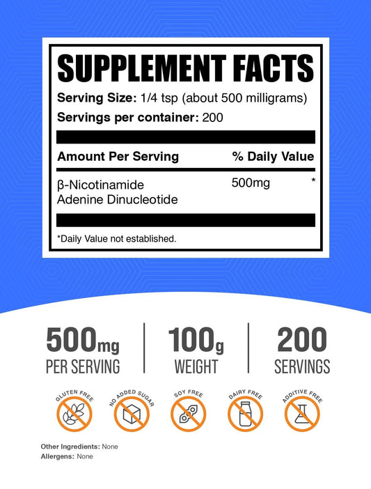 BulkSupplements NAD powder scoop ready to mix into smoothies or drinks.