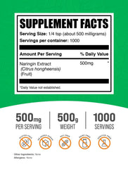 BulkSupplements Naringin extract powder label confirms ingredients and quality control.