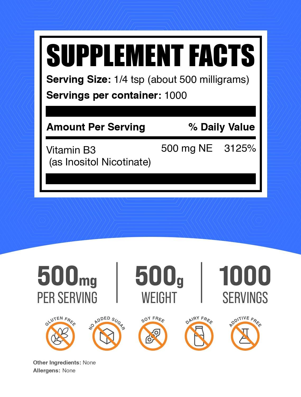 BulkSupplements niacin flush-free powder scoop enables precise daily dosing.