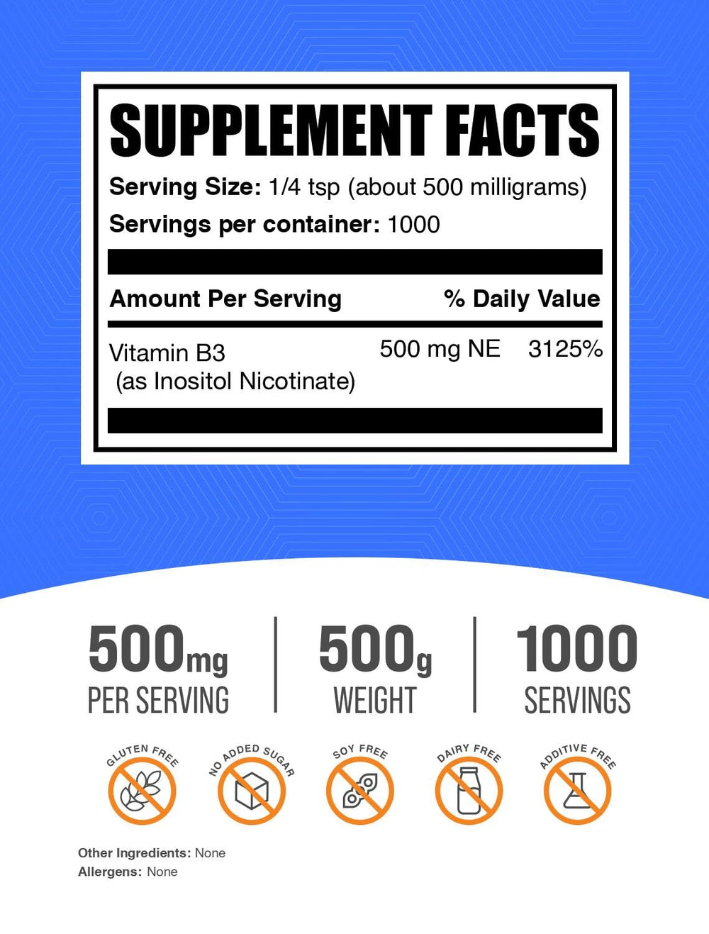 BulkSupplements niacin flush-free powder scoop enables precise daily dosing.