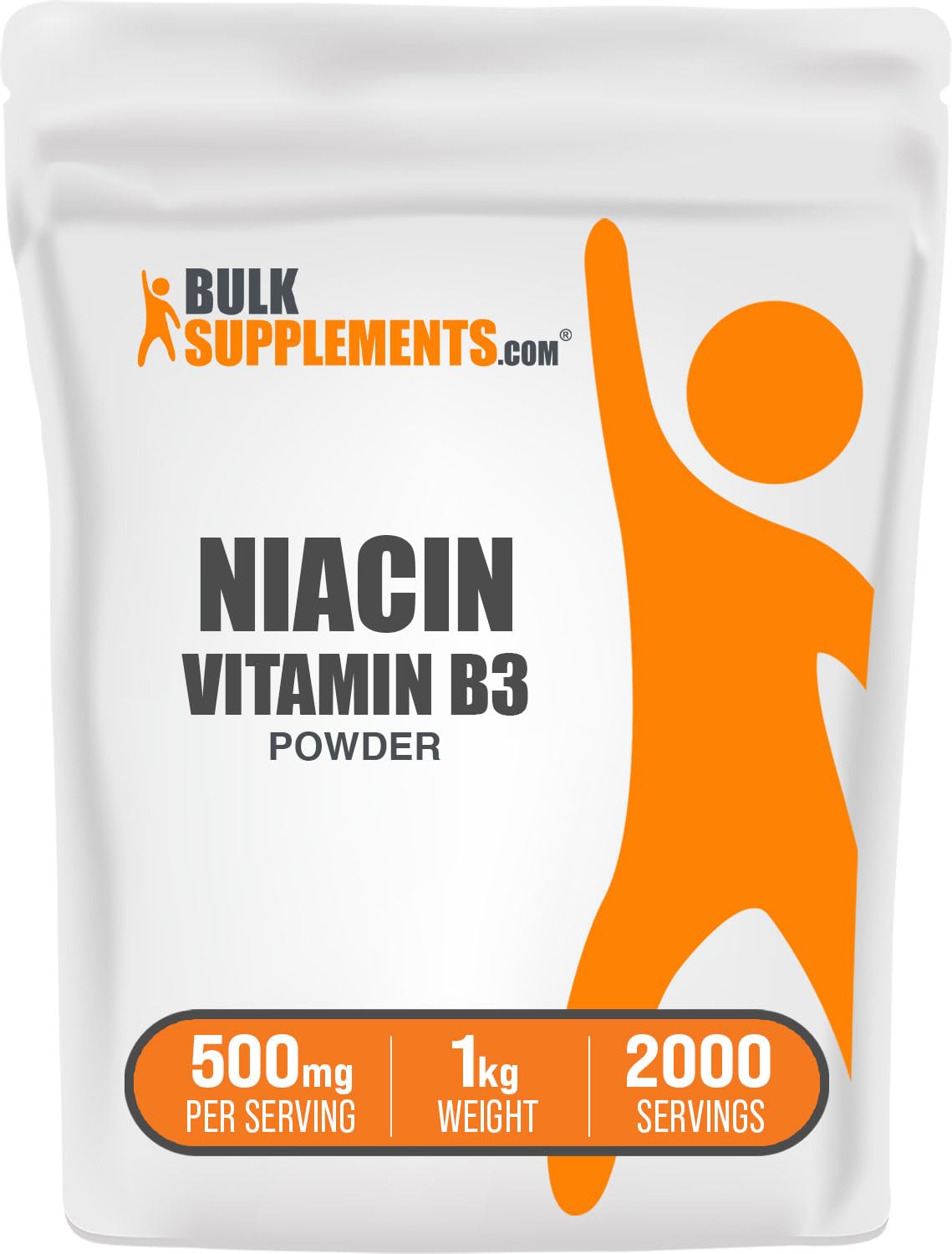 BulkSupplements Niacin powder jar front view for gluten-free vitamin B3 daily support.