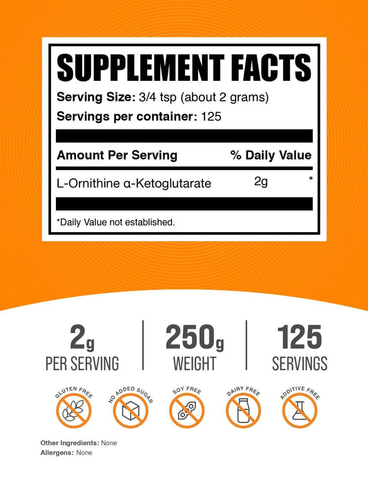 BulkSupplements OKG powder in jar ready to mix into shakes for workouts