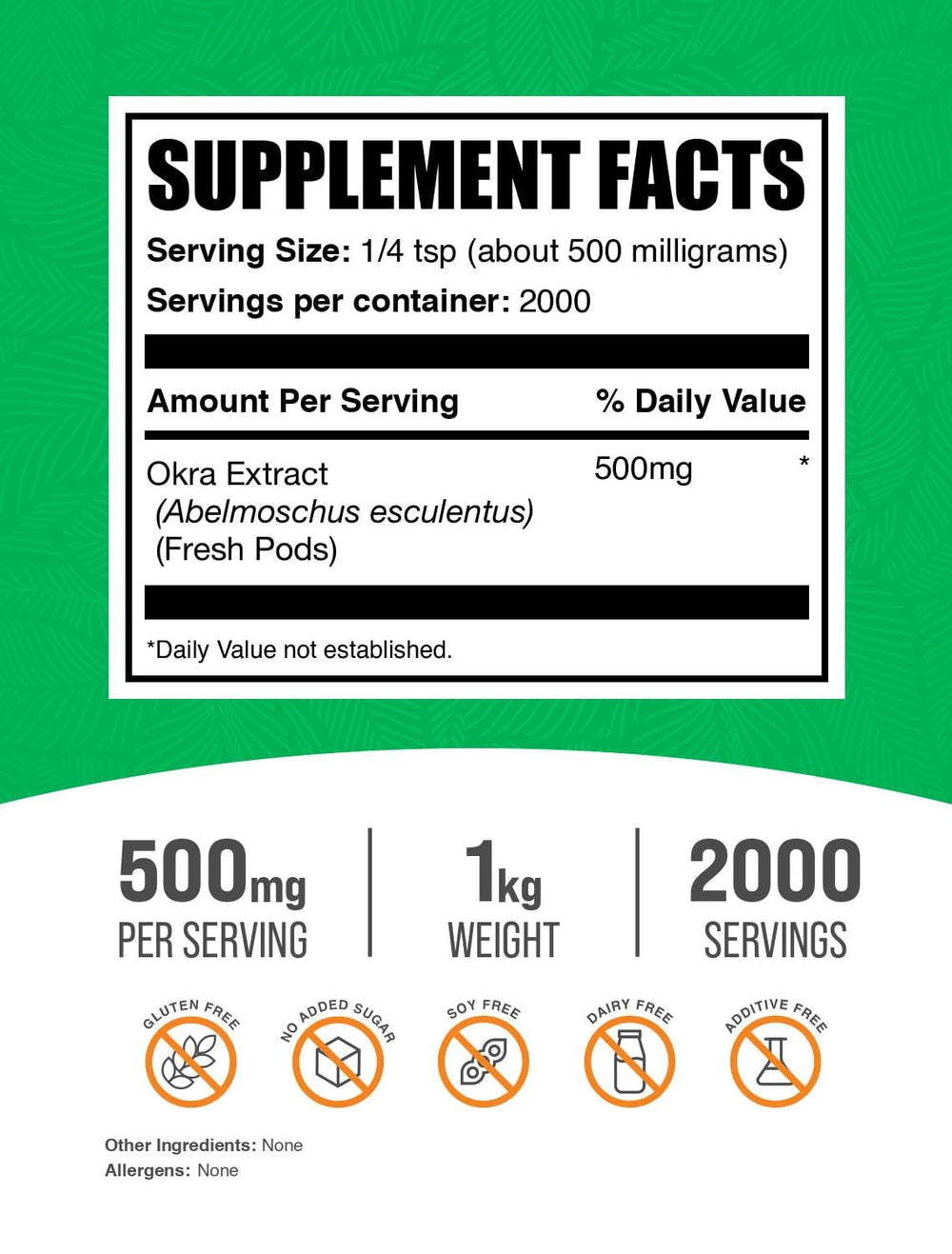 BulkSupplements Okra Extract Powder with serving scoop for easy daily integration into smoothies.